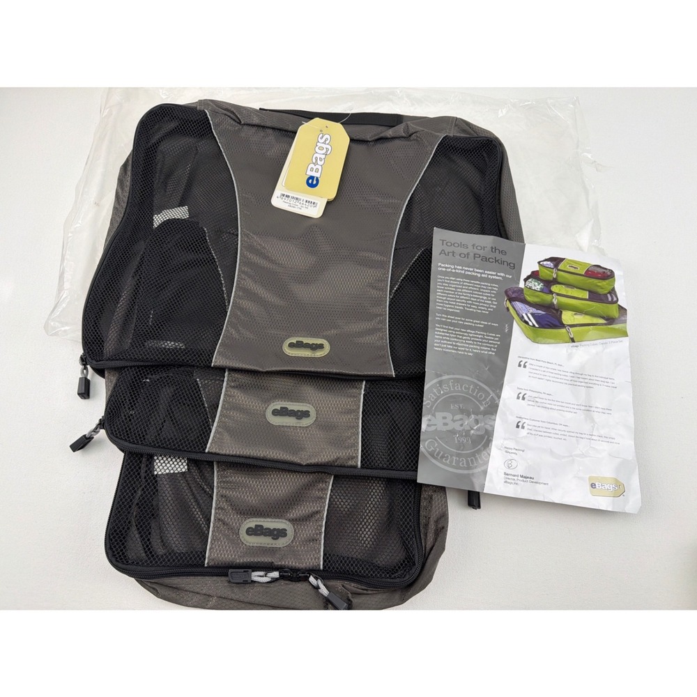 eBags NWT Packing Cubes Unisex 3pc Set Gray Mesh Travel Organizer